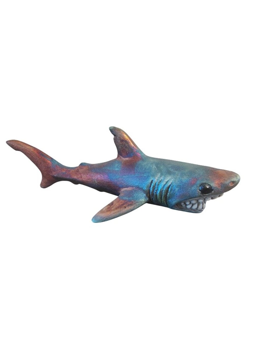 Handmade Raku Pottery Shark Figurine Iridescent Glaze 7" Nautical Sea Life